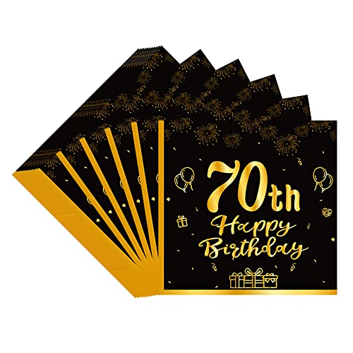 TOPWAYS 70 Geburtstagsdeko Servietten, Schwarz Gold Papier Party Servietten Tischdeko für 70. Geburtstag Mann Frau Happy Birthday Servietten Decorations 40 Stück (70 geburtstag) von TOPWAYS