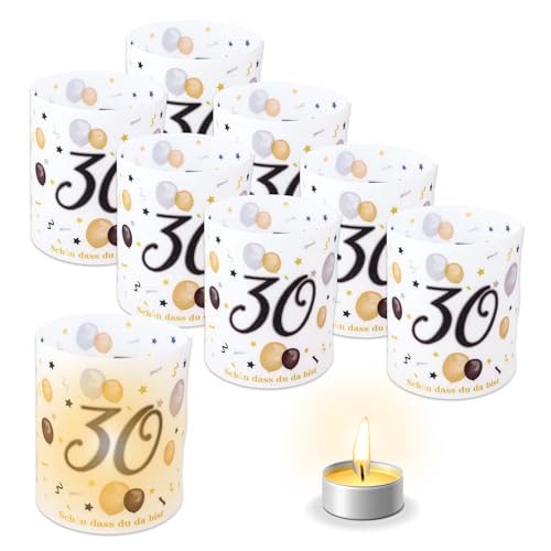 TOPWAYS Deko 30 Geburtstag Mann Frau, 8pcs Tischdeko Geburtstag Kerzen Windlicht Cover, Anniversary 30. Geburtstag Deko Frauen Mann Schön DASS Du Da Bist, für Teelichter oder Kerzen (30 Geburtstag) von TOPWAYS