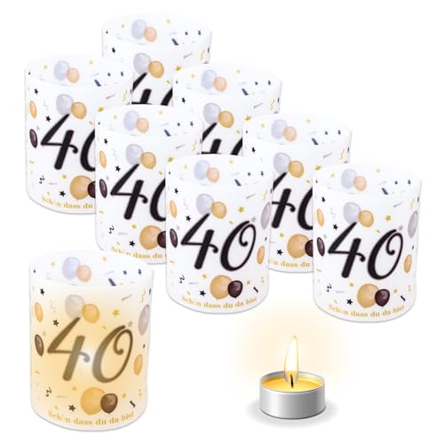 TOPWAYS Deko 40 Geburtstag Mann Frau, 8pcs Tischdeko Geburtstag Kerzen Windlicht Cover, Anniversary 40. Geburtstag Deko Frauen Mann Schön DASS Du Da Bist, für Teelichter oder Kerzen (40 Geburtstag) von TOPWAYS