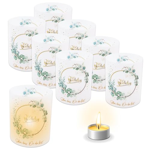 TOPWAYS Geburtstag Deko Geburtstagskerzen Cover, 8pcs Eukalyptus Kerzen Deko Geburtstagskerzen Cover Tischdeko für Geburtstag Frauen Männer Jungen Mädchen,für Teelichter oder Kerzen (B Geburtstag) von TOPWAYS