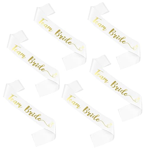 TOPWAYS JGA Frauen Bride to Be Schärpe, Junggesellenabschied Team Bride Braut Accessoires Schleier für Bride to Be Deko Bachelorette Hen Party 6pcs (Team Braut weiß gold) von TOPWAYS