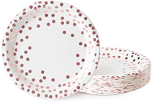 TOPWAYS Roségold Dot Geburtstagsdeko Pappteller, 23cm Papier Geschirr Einweg Teller Partygeschirr für Männer Frauen Kinder Geburtstag, Hochzeiten Picknick Jubiläum Dekorationen,48 Stück (9 Zoll) von TOPWAYS