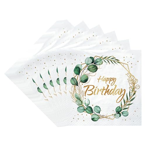 TOPWAYS Servietten Geburtstag um Eukalyptus, (33 x 33 cm) Happy Birthday Papier Servietten Geburtstagsdeko Servietten Tischdeko Geburtstag Napkin für Mädchen Junge Mann Frau (Servietten 40Stück) von TOPWAYS