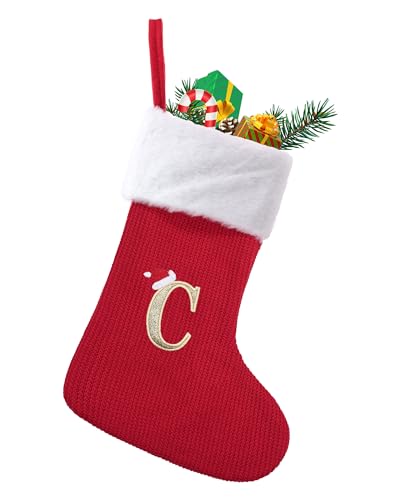 TOPWAYS Weihnachtsstrümpfe, mittelgroß, gestrickt, mit Buchstaben, roter Kamin, hängende Weihnachtsmann-Socken für Weihnachtsdekoration, Weihnachtsgeschenk (C) von TOPWAYS