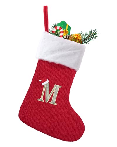 TOPWAYS Weihnachtsstrümpfe, mittelgroß, gestrickt, mit Buchstaben, roter Kamin, hängende Weihnachtsmann-Socken für Weihnachtsdekoration, Weihnachtsgeschenk (M) von TOPWAYS