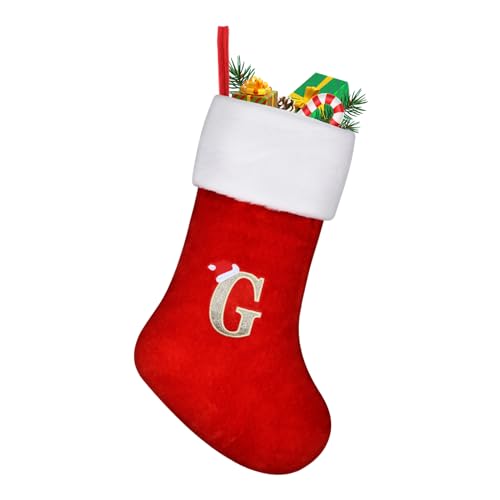 TOPWAYS Weihnachtsstrumpf Personalisiert Großes 45 cm,Weihnachtsbäume Nikolausstrumpf, Strümpfe mit Buchstaben roter Kamin, hängende Weihnachtsmann-Socken für Weihnachtsbaum und Heim (G) von TOPWAYS