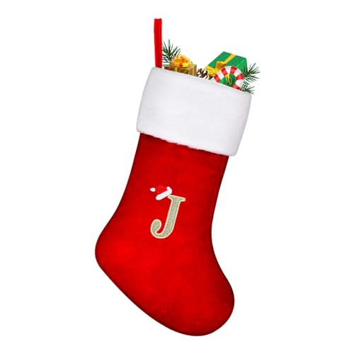 TOPWAYS Weihnachtsstrumpf Personalisiert Großes 45 cm,Weihnachtsbäume Nikolausstrumpf, Strümpfe mit Buchstaben roter Kamin, hängende Weihnachtsmann-Socken für Weihnachtsbaum und Heim (J) von TOPWAYS