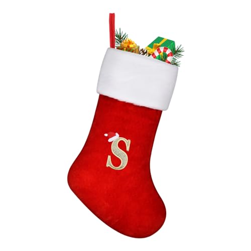 TOPWAYS Weihnachtsstrumpf Personalisiert Großes 45 cm,Weihnachtsbäume Nikolausstrumpf, Strümpfe mit Buchstaben roter Kamin, hängende Weihnachtsmann-Socken für Weihnachtsbaum und Heim (S) von TOPWAYS