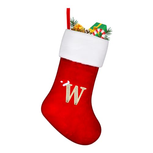 TOPWAYS Weihnachtsstrumpf Personalisiert Großes 45 cm,Weihnachtsbäume Nikolausstrumpf, Strümpfe mit Buchstaben roter Kamin, hängende Weihnachtsmann-Socken für Weihnachtsbaum und Heim (W) von TOPWAYS