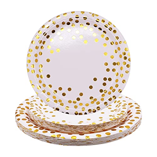 TOPWAYS Weißgold Geburtstagsdeko Pappteller Set, 7'' 9'' Einweg Papier Party Geschirr Teller für Kinder Männer Frauen Geburtstag, Hochzeiten, Picknicks, Jubiläum Dekorationen, 16 Stück/Größe von TOPWAYS