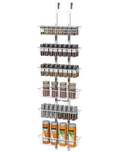 TOPWE Aufbewahrung über der Tür, Speisekammer-Organizer mit 6 verstellbaren Körben, erweiterbare Hintertür, Metall, Speisekammerregale für Küche, Badezimmer (6 Etagen) von TOPWE