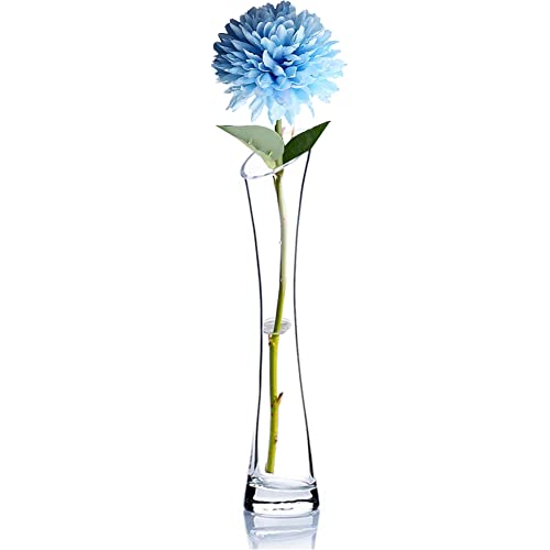 Handgefertigte geblasene Kunst-Knospen-Glasvase, klare kleine Glasvase, Glasblumenvase, schwere Basis, einzelner Stiel, Blumentropfenvase für Blumen- und Büroknospen (25 cm, schräge Mund) von TOPWEL