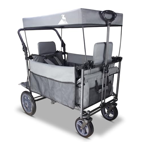 TOPWELL Bollerwagen Faltbar mit Dach, Multifunktionaler Transport-Handwagen mit Bremsen, Vorderrädern 360°, Tragfähigkeit 120kg (grau) von TOPWELL