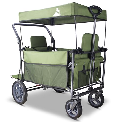 TOPWELL Bollerwagen Faltbar mit Dach, Multifunktionaler Transport-Handwagen mit Bremsen, Vorderrädern 360°, Tragfähigkeit 120kg (grün) von TOPWELL