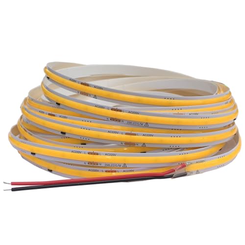 220V COB LED Strip Light Flexible Tape Lights Smart IC Keine Notwendigkeit Treiber Hochhelle 240 LEDs Lineare Beleuchtung RA95 Warm Weiß Weiß (3000K-Warm White, 5M) von TOPXCDZ