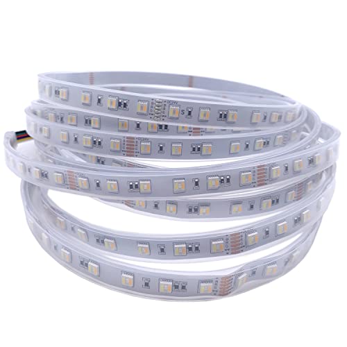 5M 60LEDs/m RGBCCT 5IN1 LED Streifen Licht RGB + Weiß + Warm Weiß 5050 SMD Dual weiß Temperatur Einstellbar 12MM PCB DC12V/24V (DC24V, IP67 Waterproof) von TOPXCDZ