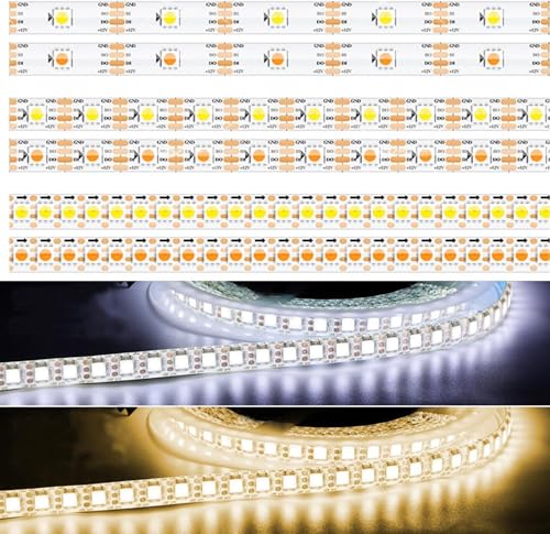TOPXCDZ 12V WS2815 adressierbares weißes/warmes whtie einfarbiges flexibles LED-Streifen licht 30/60/144 LEDs/m smd 5050 Pixel Smart Lights Tape (Warm White+White Pcb Ip67, 5M 60LED/M) von TOPXCDZ