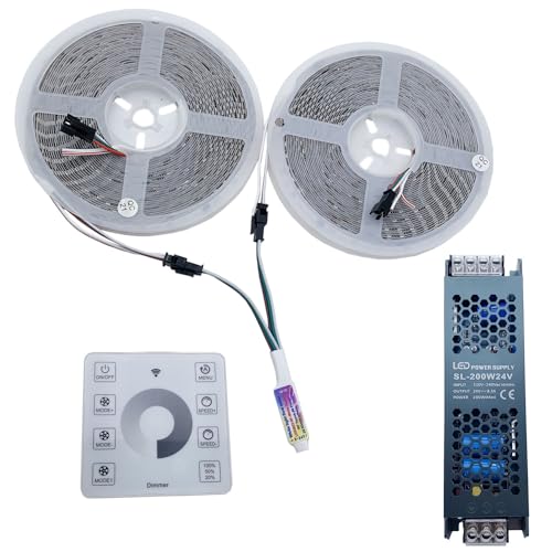 TOPXCDZ 20m Fließendes Wasser Fließendes LED-Streifen licht DC24 WS2811 SMD2835 Pferderennen Pixel Adressierbares Flexibles Lineares Lampen set (Natrual White, 2 * 10M Strip+Controller+Power) von TOPXCDZ