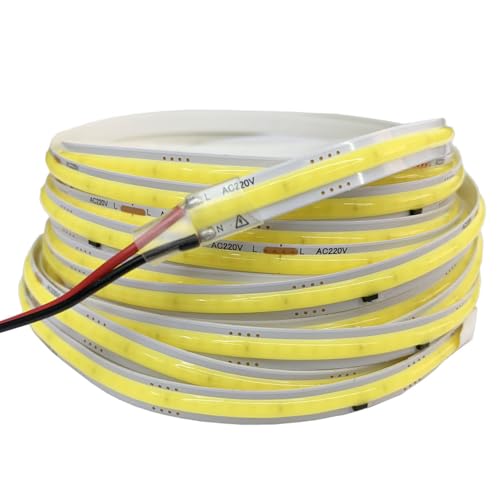 TOPXCDZ 220V COB LED Strip Light Flexible Tape Lights Smart IC Keine Notwendigkeit Treiber Hochhelle 240 LEDs Lineare Beleuchtung RA95 Warm Weiß Weiß (6000K-White, 1M) von TOPXCDZ