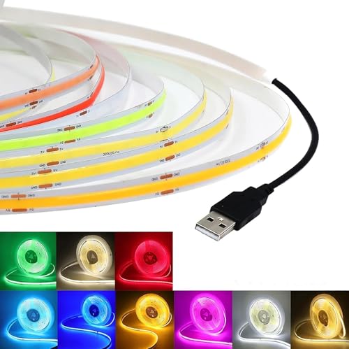 TOPXCDZ 5 V USB COB Led Streifen Licht Weiß/Rot/Grün/Rosa/Gelb 300 Leds flexible Band DC Nacht Lampe TV Hintergrundbeleuchtung Wohnkultur für Schlafzimmer, Unterschrank, Küche (Blue, 1M) von TOPXCDZ