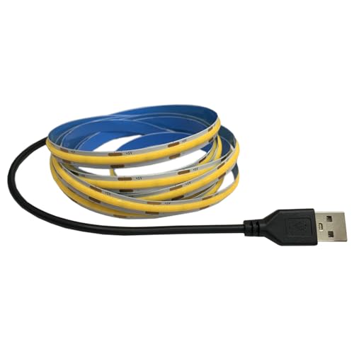 TOPXCDZ 5 V USB COB Led Streifen Licht warm weiß 300 Leds flexible Band DC Nacht Lampe TV Hintergrundbeleuchtung Wohnkultur für Schlafzimmer, Unterschrank, Küche (Warm White, 2M) von TOPXCDZ