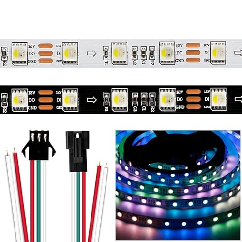 TOPXCDZ 5M DC12V SK6812 P8 RGBW LED Streifen 60LEDs/m 5050 SMD Flexible LED Licht DC12V IP20 IP65 IP67 Weiß/Schwarz PCB 1 IC fahrer 3 leds (SK6812 RGBWW 12V, 5m 60led/m Black PCB IP30) von TOPXCDZ