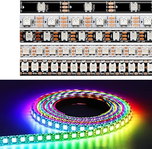 TOPXCDZ 5M DC5V WS2812 WS2812B LED Streifen Weiß PCB 96LEDs/m - 480 Pixel 5050 SMD RGB Individuell Adressierbares Pixel LED Licht für Heimdekoration IP65（Nur Streifen） von TOPXCDZ