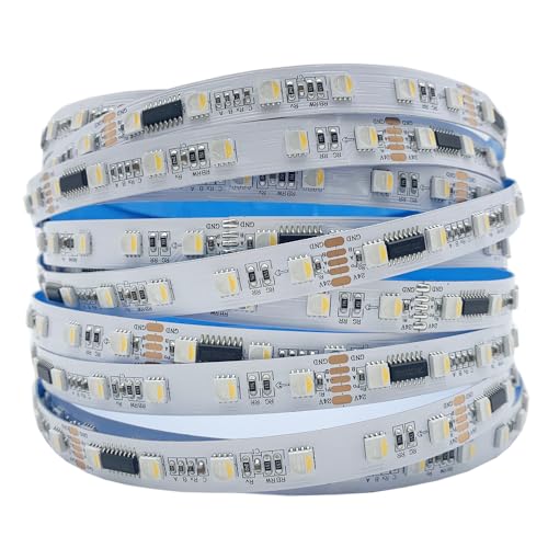 TOPXCDZ DMX Address DMX512 LED Pixel Licht Streifen RGBW RGBWW 4 in 1 SMD 5050 Externe IC TM512AC DC 12V 24V 60LEDs/M 5M IP20 (DC24V(SOP16), RGB+WW) von TOPXCDZ