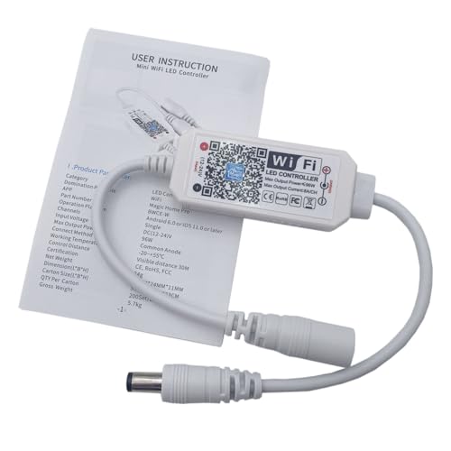 TOPXCDZ LED Smart WiFi Controller Magic Home DC12–24 V Kabelloser Dimmer Controller, Einfarbige LED-Controller Für 2835, 5050, 5630, 5730, LED-Streifen von TOPXCDZ