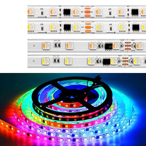 TOPXCDZ Tm1814 (ähnlich sk6812) rgbw 4 in 1 adressierbaren pixel led streifen smd rgbww 60leds/m ip30 65 67 wasserdicht dc 12v 24v 5m (24V 5M TM1814 IP30, RGBWW) von TOPXCDZ