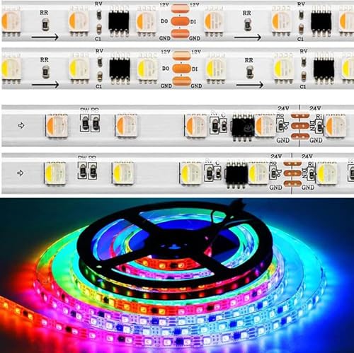 TOPXCDZ WS2814 DC12V 24V LED-Streifenlicht 4 in 1 ähnlich SK6812 RGBW-Pixel adressierbar WS2811 RGBWW RGBCW 5050 3-polige Lichter IP30 65 67 5M (RGBW, 24V 5M WS2814 IP67) von TOPXCDZ