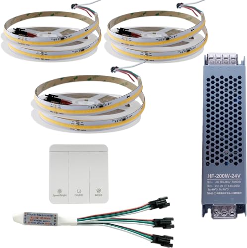 WS2811 Cob Fließendes Wasser fließt LED-Streifen Licht Pferderennen Jagd Band drahtlose Fernbedienung DC24V Leistung 20m 10m kompletten Satz (3x5M Strip+1x Controller +1x Power, 3000K) von TOPXCDZ