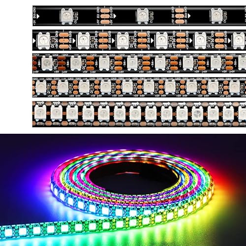 WS2812B WS2812 Digital Flexible Einzeln Adressierbare Pixel Led Streifen RGB LED Streifen 30/60/74/96/144Pixel/Leds/M Band Licht 5V (Black PCB IP30, 5 M 60 Led/M) von TOPXCDZ