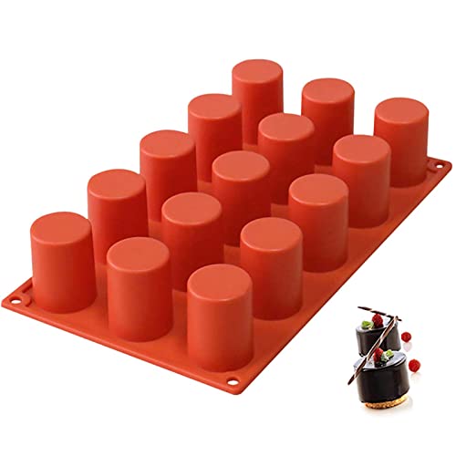 TOPYS 15 Mulden zylindrische Fondant Silikonform DIY Zylinder Gebäck Cupcake Gelee Mousse Pfanne Pudding Muffin Schokolade Making Supplies Cookie Shot Formen zum Backen von TOPYS