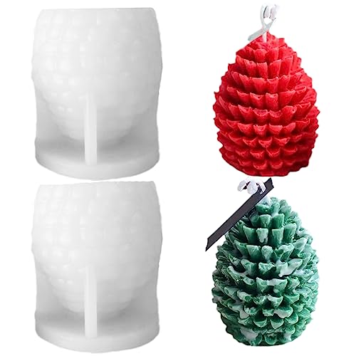 TOPYS 2 Stück Tannenzapfen-Silikon-Kerzenformen, 3D-Ornament-Formen für Weihnachten, Geschenkherstellungs-Set, DIY, Fondant, Schokoladenform, Seife, Gips, Harz, Backwerkzeuge, Heimdekoration von TOPYS