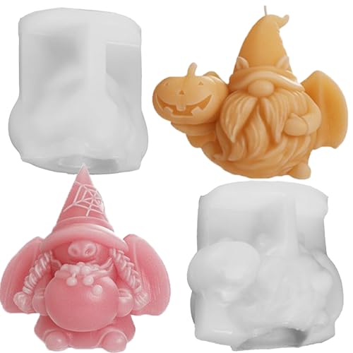 TOPYS 2 Stück gesichtslose Weihnachtsmann-Kerzenformen, Zwergen-Silikonformen für Halloween-Festivals, DIY Bemalen Sie Ihre eigene Zwergkerze, Allerheiligen, Heimgeschenke, Wachskeramik, Ton, Weiß von TOPYS
