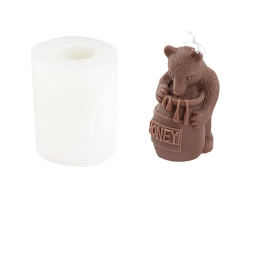TOPYS 3D Bär Stealing Honey Silicone Candle Mould, Funny Mold for Candle Making Aroma Soy Wax Soap Plaster Epoxy Resin, Animal Honey Pot Bear Molds for Bee Festival Gifts Decoration (A) von TOPYS