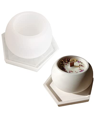 TOPYS Kerzenglas-Silikonformen-Set, sechseckige Untersetzer-Formen und Kokosnuss-Form, runde Topfformen für die Herstellung von UV-Epoxid-Gips, Beton-Aufbewahrungsbox, Heimdekoration, Pflanzgefäß von TOPYS