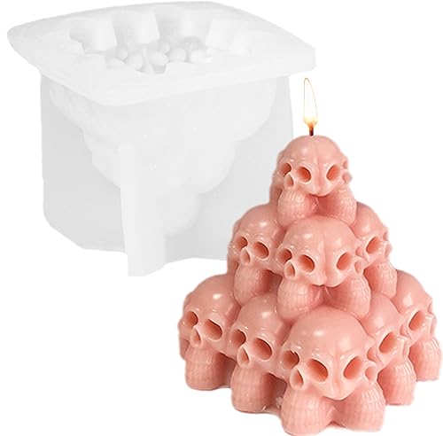 TOPYS Silikonform für Pyramiden-Kerzen, Halloween-Totenkopf-Form, 3D, geschnitzt, Skelett, Kerzen, Wachs, Gips, Ornament, Harz, Seife, Schokolade, Heimdekoration von TOPYS