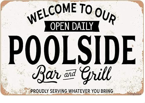 TOPYUN Welcome to Our Poolside Bar and Grill Retro Blechschild Vintage Metallschild Wandposter Schild für Bar 30,5 x 20,3 cm A8 von TOPYUN
