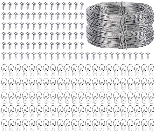 TOPZEA Picture Hanging Kit, 282 Pieces Frame Hooks Hardware with 2 Picture Hanging Wire (200 Feet), 140 Pieces D-Ring Picture Hangers, 140 Pieces Silver Padded Screws for Wall Mounting von TOPZEA