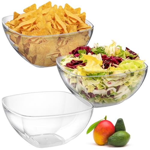 TOPZEA Set mit 3 transparenten Kunststoff-Servierschüsseln für Party, 2,665 ml, Acryl, große Salat-Rührschüssel-Set, Küche, wiederverwendbare Schüssel für Obst, Nudeln, Snacks, Chips, Dips, Popcorn, von TOPZEA