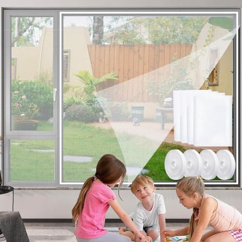 4er Fliegengitter Fenster Insect Stop, Insektenschutz Fenster, mit Selbstklebendem Doppelseitigem Klebeband, Moskitonetze für Fenster Schützen die Familie vor Insekten (Weiß-4) von TOPZFL