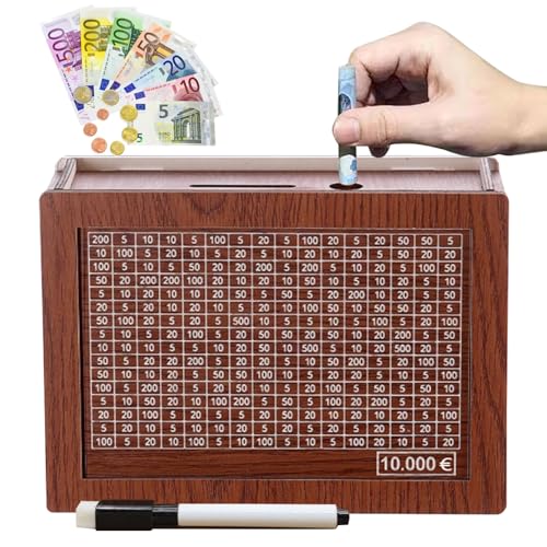 Spardose Holz,Sparbox mit Zahlen Ankreuzen mit Zähler,Spardose,Spardose mit zähler,Sparbox,Geld sparen Challenge, Spardose von TOPZFL