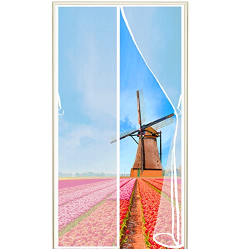 Fliegengitter, 115x205cm Profi Insektenschutz, Fliegen Netz Magnetisch Fliegenvorhang Kinderleichte Klebemontage Insektengitter, Weiß, 663 Größe von TOPZXL