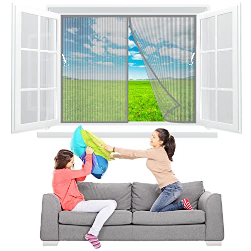 Fliegengitter BalkonFenster 105x105 cm Insektenschutz Magnet Fliegenvorhang, Auto Schließen, magnetische Adsorption, Luft kann frei strömen, für Fenster Patio - Grau Z von TOPZXL