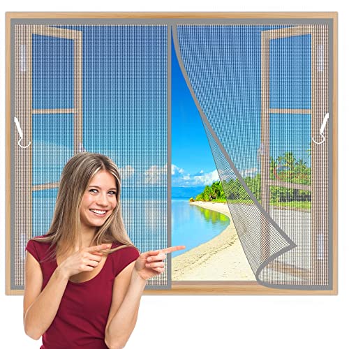 Fliegengitter BalkonFenster 125x140 cm Magnetischer Fliegenvorhang Moskitonetz, Auto geschlossen, faltbar Luft kann frei strömen, für Fenster Patio Grau Z von TOPZXL