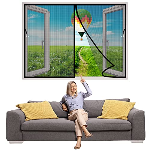 Fliegengitter BalkonFenster 130x105 cm Magnetischer Fliegenvorhang Moskitonetz, Auto geschlossen, faltbar Luft kann frei strömen, für KellerFenster TerrassenFenster - Schwarz Z von TOPZXL