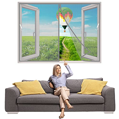 Fliegengitter BalkonFenster 160x85 cm Insektenschutz Magnet Fliegenvorhang, Magnetische Adsorption, Faltbar, Auto Schließen, für Fenster Patio - Grau Z von TOPZXL