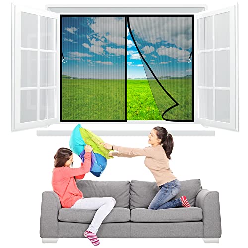 Fliegengitter Fenster 100x160 cm Robustes Fiberglas & extra starke Magnete, Insektenschutz BalkonFenster, Fliegenvorhang TerrassenFenster, Fliegenschutz, Magnetvorhang - Schwarz Z von TOPZXL